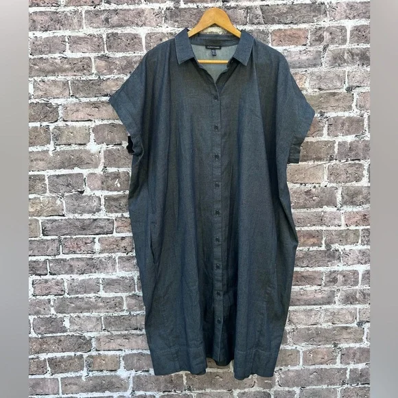 Eileen Fisher size 2X denim organic cotton twill shirt dress - Picture 4 of 10